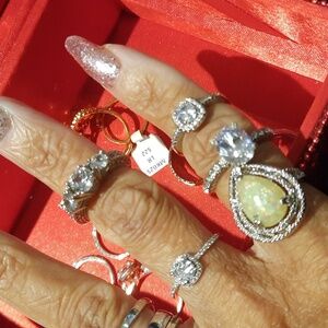 Bundle of Fabulous Rhodium Plated Silver Rings, CZ, Opal, Crystals Assorted Size